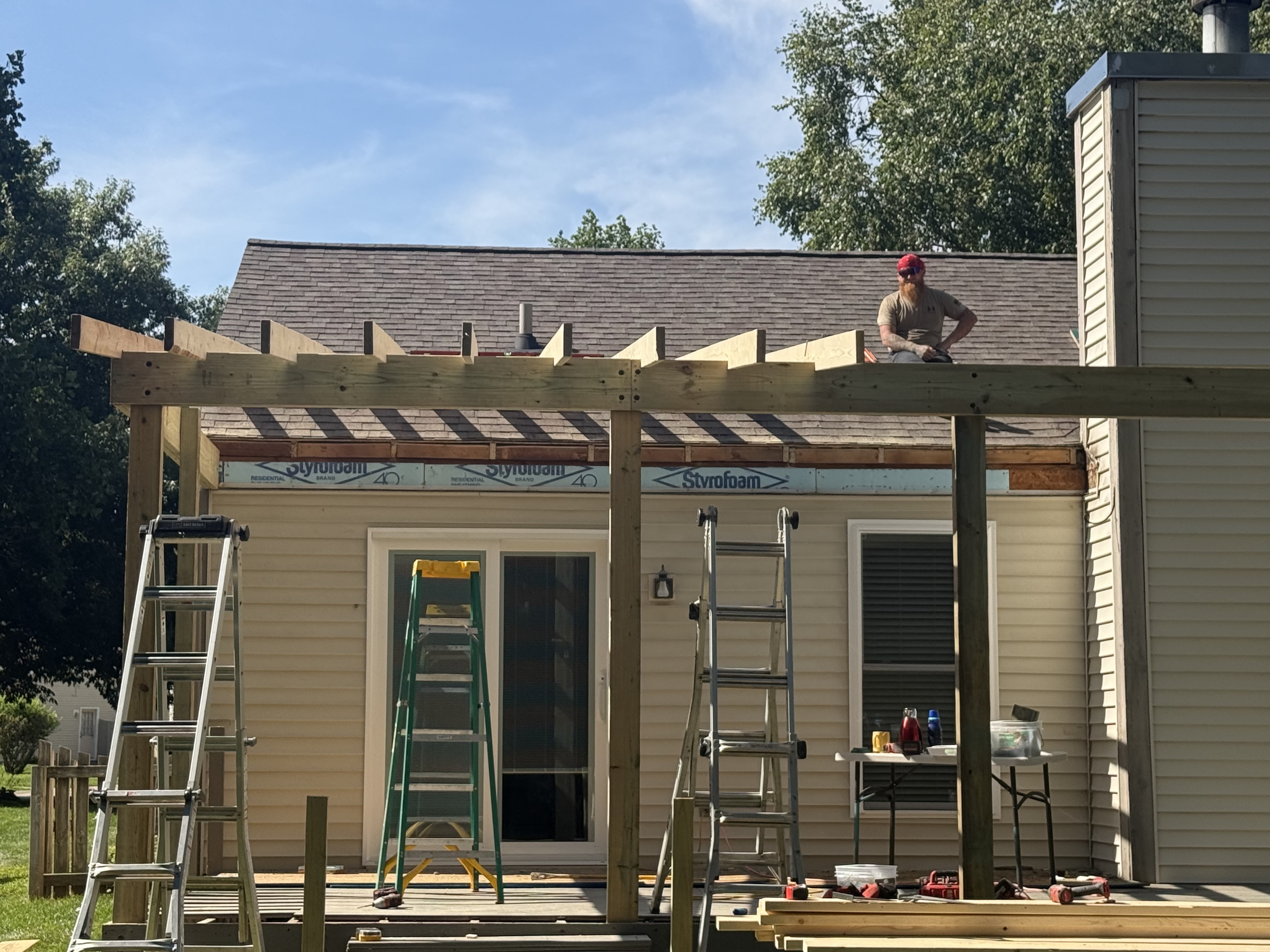 Outdoor structure framing in progress